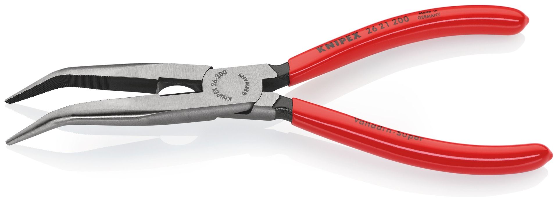 Skip to the end of the images gallery - 33% Skip to the beginning of the images gallery KNIPEX 26 21 200 Snipe Nose Side Cutting Pliers (Stork Beak Pliers) plastic coated black atramentized 200 mm