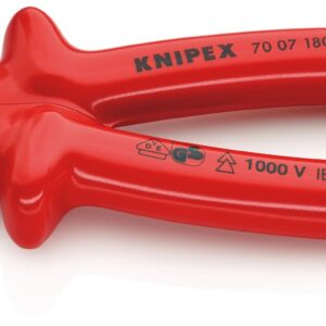 KNIPEX 70 07 180 Diagonal Cutter with Dipped Insulation, VDE-Tested Chrome Plated 180 mm