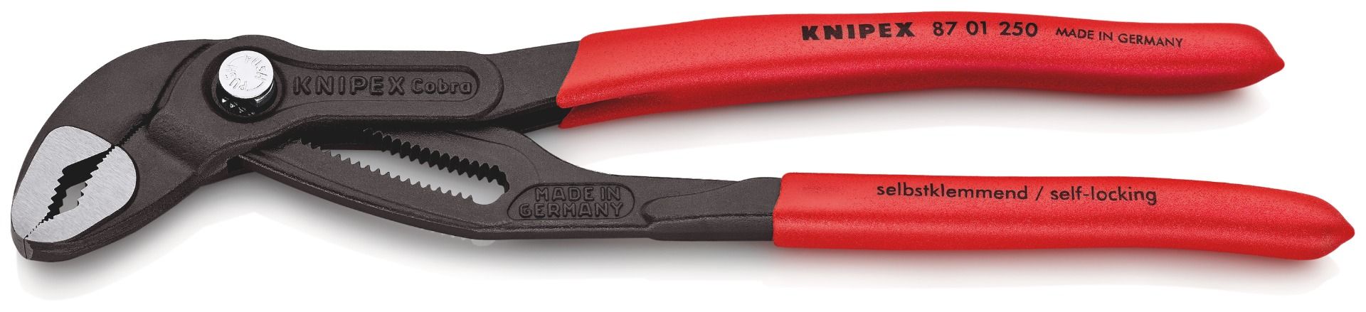 KNIPEX 87 01 250 Cobra® Hightech Water Pump Pliers with non-slip plastic coating grey atramentized 250 mm