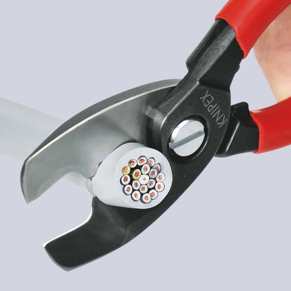 KNIPEX 95 12 200 Cable Shears with Twin Cutting Edge with Multi-Component Grips Burnished 200 mm