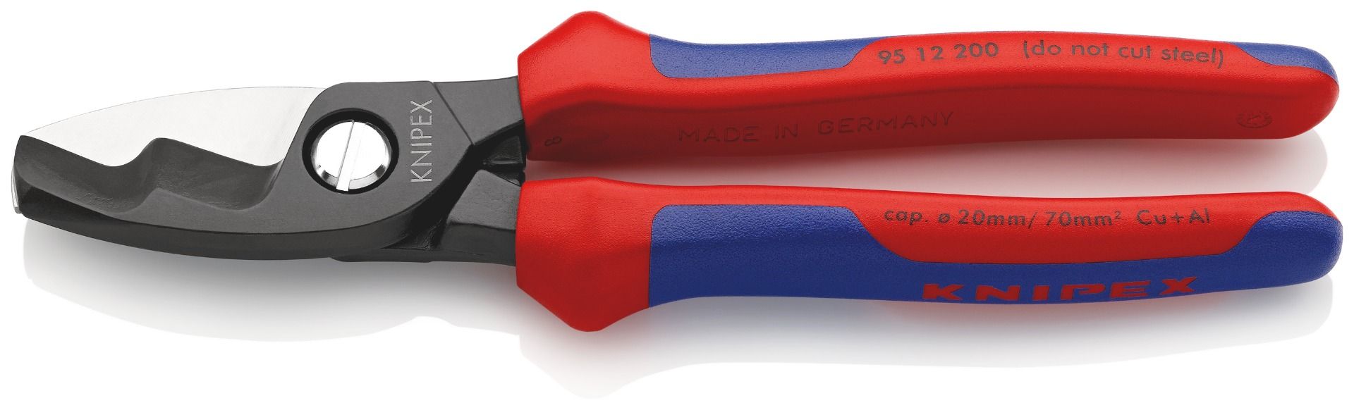 KNIPEX 95 12 200 Cable Shears with Twin Cutting Edge with Multi-Component Grips Burnished 200 mm