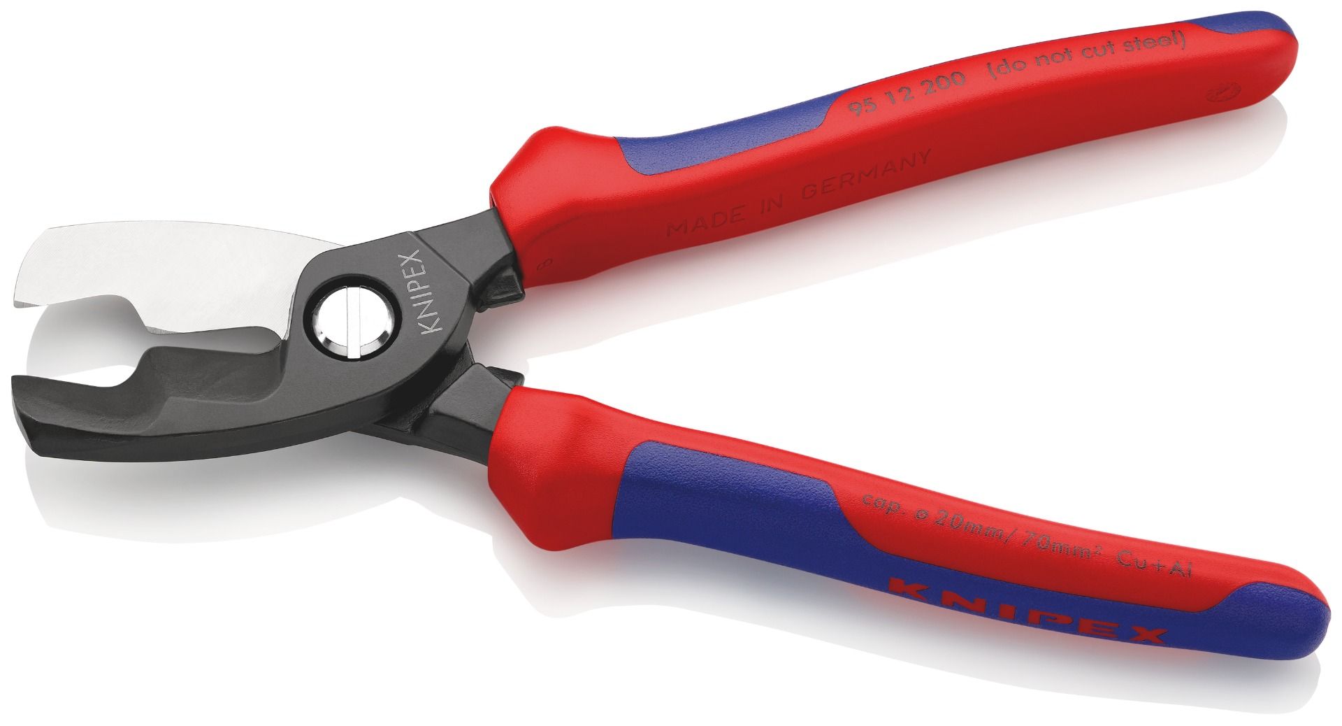 KNIPEX 95 12 200 Cable Shears with Twin Cutting Edge with Multi-Component Grips Burnished 200 mm
