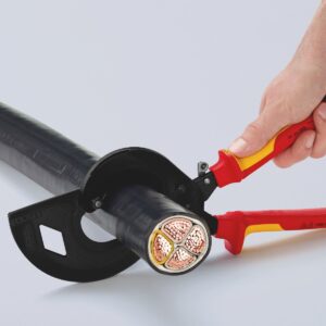 KNIPEX 95 36 320 Cable Cutter (ratchet principle, 3-stage) insulated with multi-component grips, VDE-tested black atramentized 320 mm