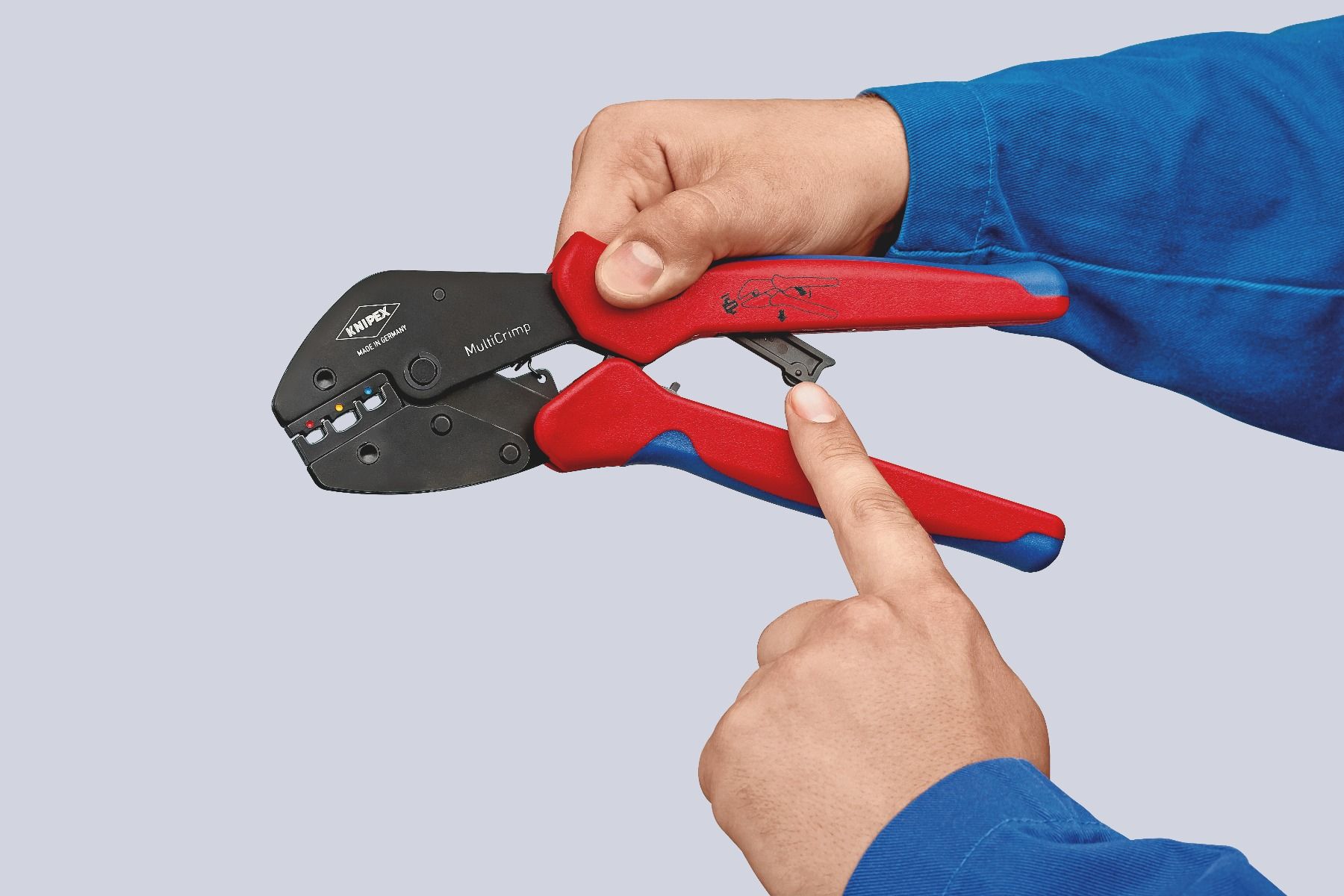 KNIPEX 97 33 01 MultiCrimp® Lever Action Crimping Pliers with changer magazine with multi-component grips burnished 250 mm