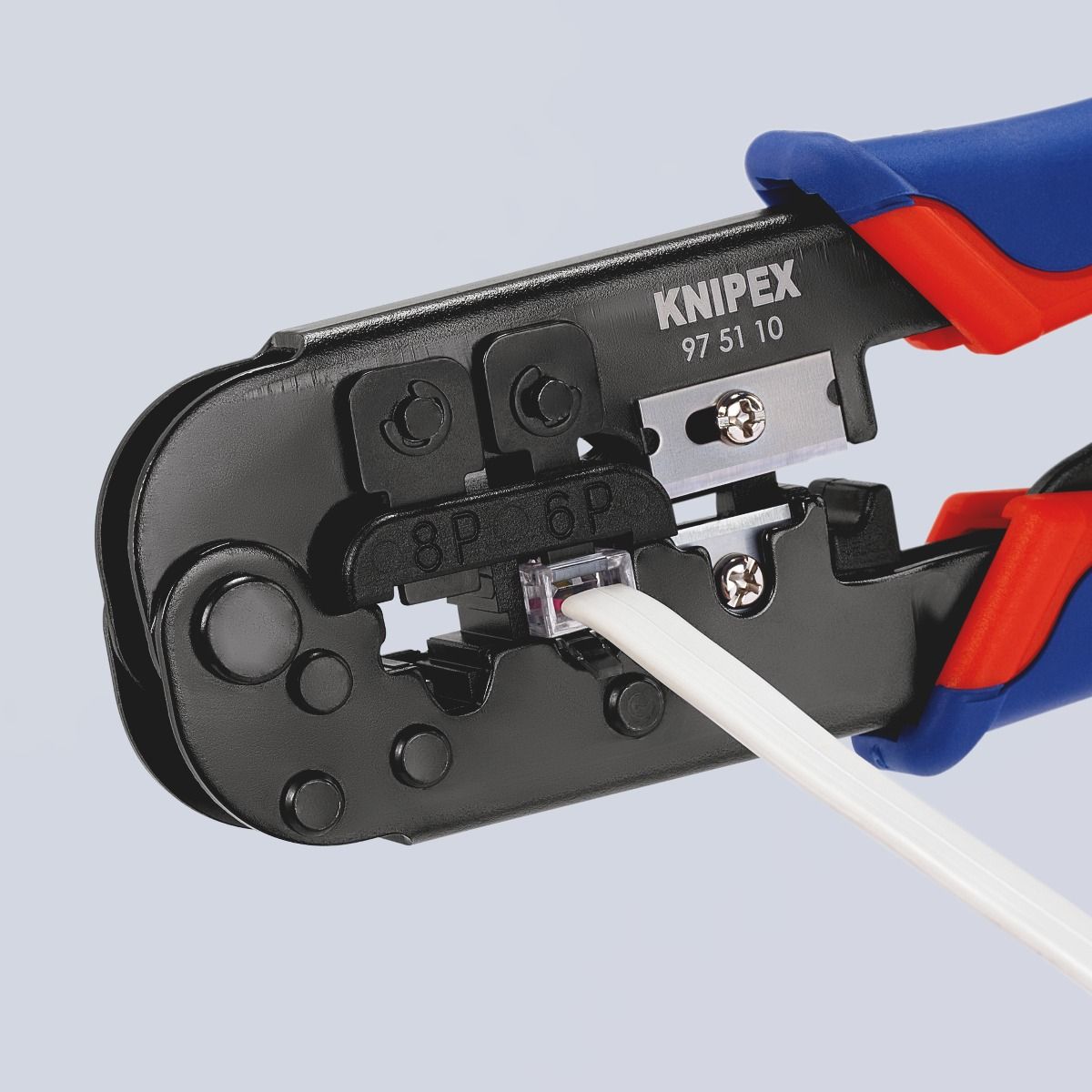 KNIPEX 97 51 10 Crimping Pliers for Western Plugs with Multi-Component Grips Burnished 190 mm
