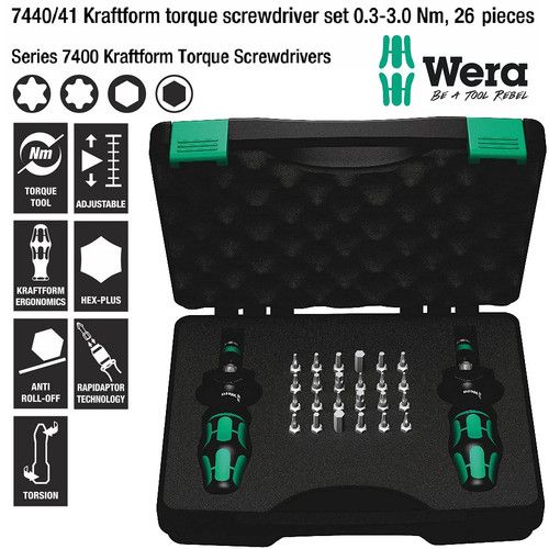 Wera - 7440/41 Kraftform torque screwdriver set 0.3-3.0 Nm, 26 pieces - 05074738001