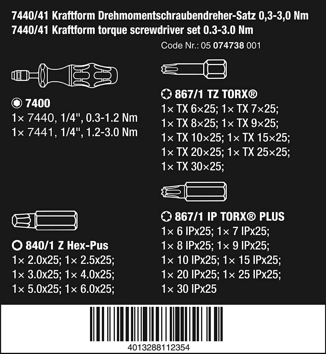 Wera - 7440/41 Kraftform torque screwdriver set 0.3-3.0 Nm, 26 pieces - 05074738001