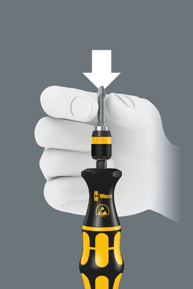 Wera - 7460 ESD series Kraftform Torque screwdrivers, with factory pre-set value (0.3 Nm) and Rapidaptor quick-release chuck, handle size 105 mm - 05074840001