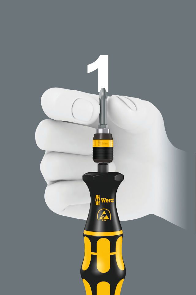 Wera - 7460 ESD series Kraftform Torque screwdrivers, with factory pre-set value (0.3 Nm) and Rapidaptor quick-release chuck, handle size 105 mm - 05074840001