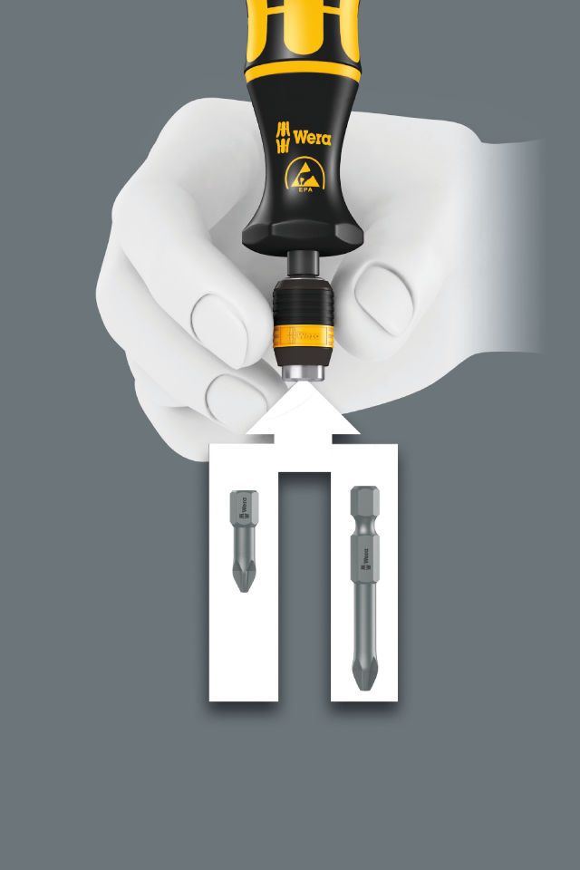 Wera - 7460 ESD series Kraftform Torque screwdrivers, with factory pre-set value (0.3 Nm) and Rapidaptor quick-release chuck, handle size 105 mm - 05074840001