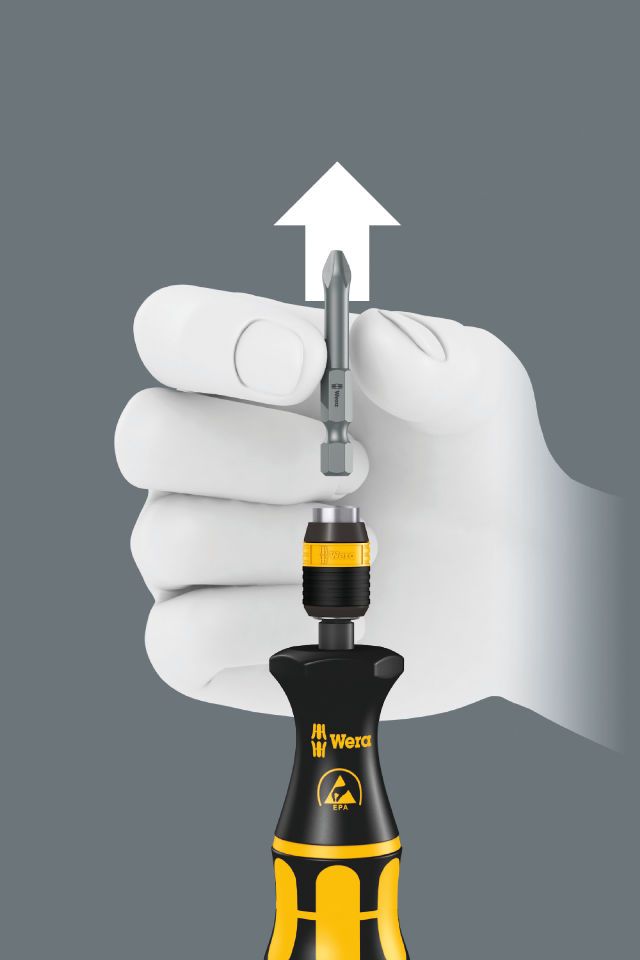 Wera - 7460 ESD series Kraftform Torque screwdrivers, with factory pre-set value (0.3 Nm) and Rapidaptor quick-release chuck, handle size 105 mm - 05074840001