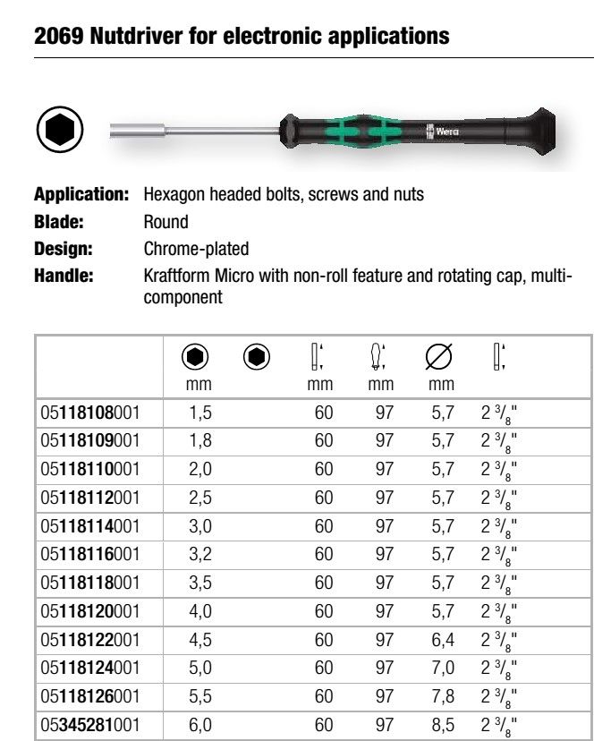 Wera - 2069 Nutdriver for Electronic Applications